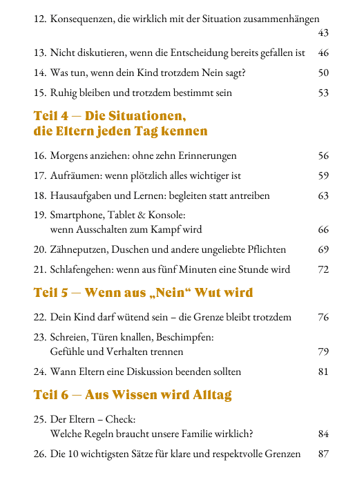 Ausschnitt aus dem Inhaltsverzeichnis von Mein Kind hört einfach nicht